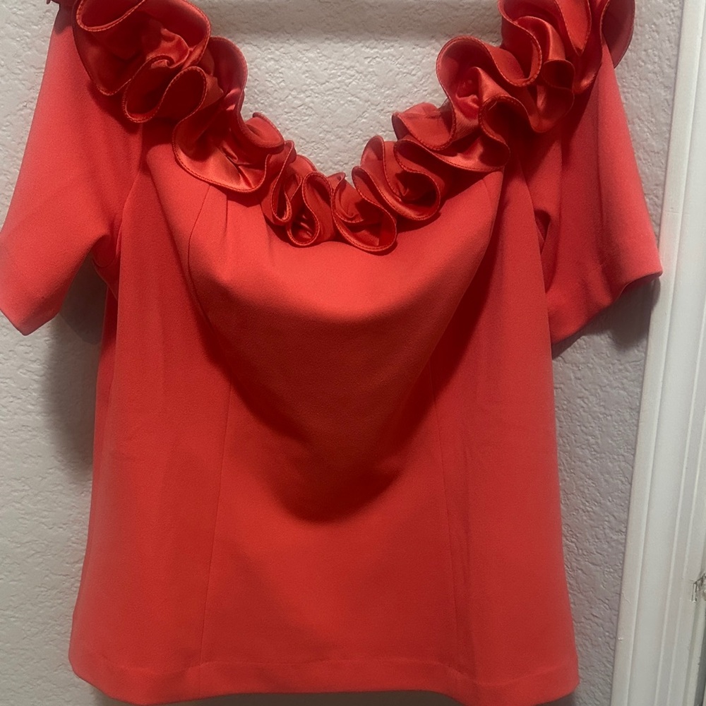 Adrianna Papell Scarlet Ruffle Top off shoulder